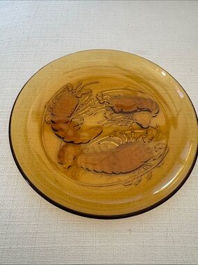 Vintage Pasari Indonesia Amber Glass Lobster Plate